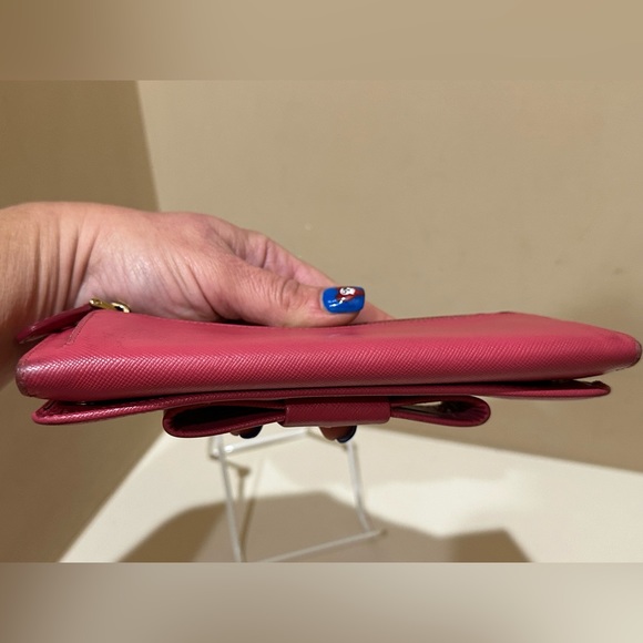 Prada Pink Saffiano Double snap long Bow Wallet - Picture 5 of 13